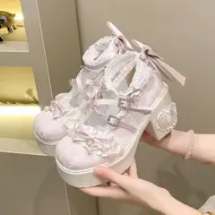 ロリータヒール 厚底パンプス ローファー 靴 ゴスロリ 地雷系 4色お選び