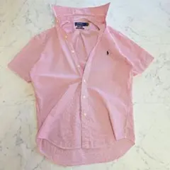 ポロラルフローレン レッド×白 半袖シャツ レディースL相当 QRタグ