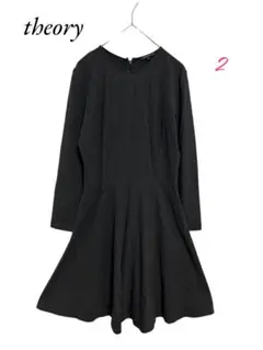 theory【美品】 長袖ワンピース　フレア　膝丈　ダークグレー　2