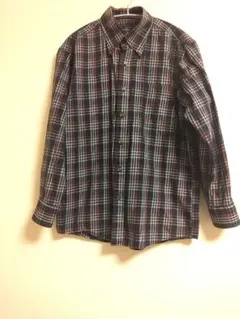 メンズ　長袖シャツ　チェック柄　紺✕白✕赤　М
