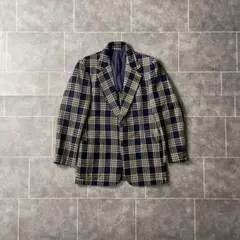 90's 2B ツイード チェック柄 テーラードジャケット 濃紺