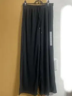 GU ブラック リブプルオンパンツ ワイドパンツ M