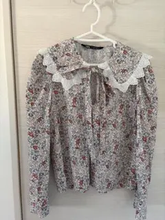 ZARA 花柄長袖ブラウス 襟付きM
