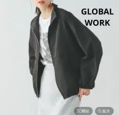 グローバルワーク　撥水軽やかスタンドブルゾン　ブルゾン SHORT 黒