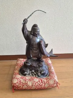 大型】恵比寿様 金属製置物 鯛抱え 七福神 縁起物 骨董 昭和レトロ