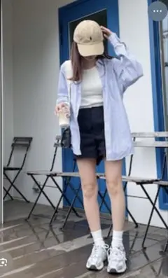 長袖 ストライプシャツ ブルー系