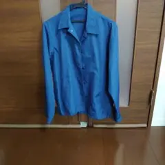 COMME CA ISM 青 ボタンアップシャツ S