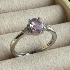 天然アメジスト リング S925 シルバー フリーサイズ 7×5mm シンプル