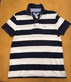 TOMMY HILFIGER★白/紺ボーダーポロシャツ★XL