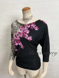 新品　社交ダンス　ドルマン　トップス　ピンク　黒　ヒョウ柄　ラテン　2962