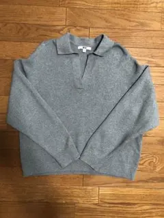 【ユニクロ】スムースコットンリラックスポロセーター M グレー