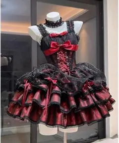 赤 ゴシック ワンピース 黒 稀少品 ゴシックミニ丈ワンピース 黒 赤