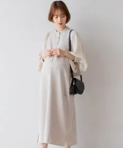 マタニティから産後も使える 授乳が簡単 バルーンスリーブワンピースM 授乳服のサムネイル