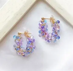 アラスカブルー　チェコビーズピアス　ハンドメイドピアス