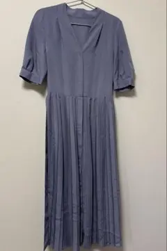 美品 夏物 ロングワンピース ROPE ロペ ブルー プリーツ ペチコート付属