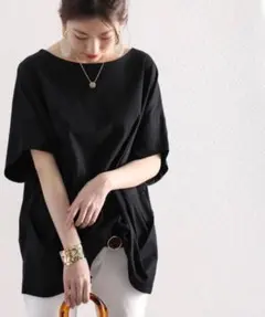 クラシカルエルフ ミドル丈 ドルマンTシャツ 半袖 ブラック L ゆったりサイズのサムネイル