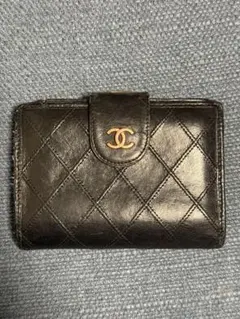 シャネル　ビコローレ　がま口　折り財布　ブラック