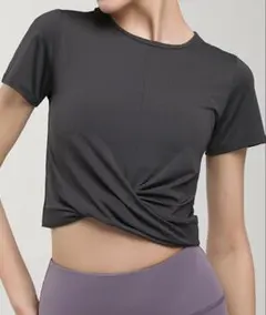 ダークグレー クロップドTシャツ