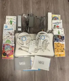 Wii本体 周辺機器 ゲームソフト９本 単三電池付き