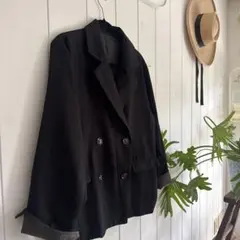 ブラック ダブルテーラードジャケット 袖裏配色