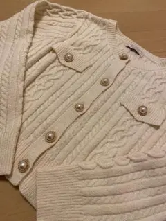 アイボリー ケーブルニットカーディガン