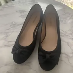 パンプス　卒業　入学　入園　オケージョン　リボン　ブラック　フラットシューズ