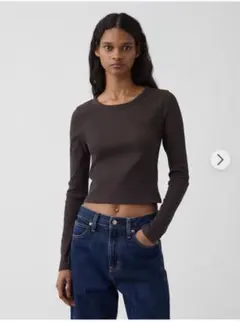 GAP リブ 長袖 カットソー ダークブラウン