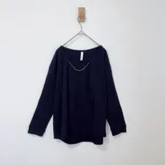 アッシュイデラル　ニット　ビジュー付き　綺麗めニット　セーター　プルオーバー 紺