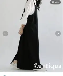 antiqua ビッグポケットサロペットスカート ブラックのサムネイル