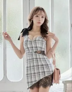 【人気商品☆】JEWELS/ジュエルズ チェックワンショルリボンドレス　XL