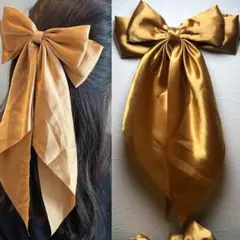 リボンバレッタ,ヘアクリップ,黄土色,マスタードイエロー