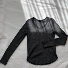 JEANASIS ソフトラメリブUネックLS TEE ブラック