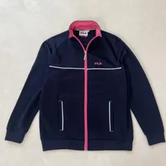 FILA トラックジャケット M ネイビー ピンク 刺繍ロゴ フルジップ