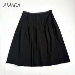 【アマカ】 L 膝丈フレアスカート　ブラック　プリーツ　シンプルのサムネイル