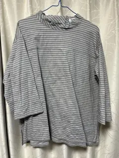 Plantation シャーリングボーダー ブラウス Mサイズ グレー×ホワイト