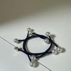 ネイビー パール付きヘアゴム 1個