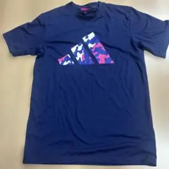 adidas アディダス 半袖Tシャツ 紺色迷彩ロゴ メンズMサイズ