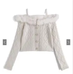 ファーオフショルダーケーブル編みニットトップス[gn549] GRL Mサイズ