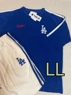 MLB ドジャース 半袖 刺繍 ルームウェア パジャマ 上下セット ブルー LL
