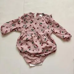 チェリー柄長袖シャツ ロンパース 長袖 80サイズ ピンク