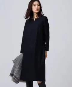 UNTITLED アンタイトル☆ウールジャージキーネックワンピース 2 ネイビー