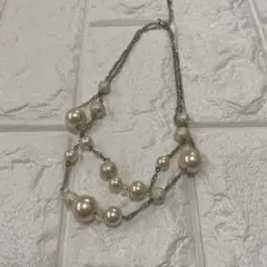 パールホワイト 多層チェーンネックレス　結婚式パティー