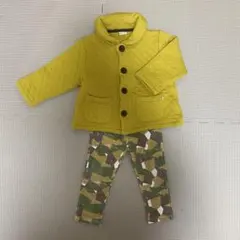 キルティングジャケットとカモフラージュパンツセット