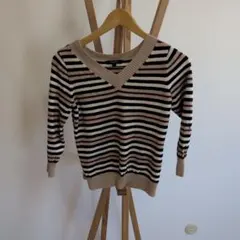 バーバリーロンドン 三陽商会 Vネック ボーダーニット ウール100% 2