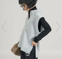 スウェットライクニット スキッパーポロベスト　ライトグレー