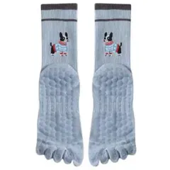 可愛い❣️水色　ピラティスソックス❣️犬のイラスト付き五本指ソックス