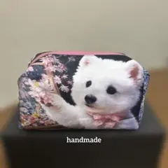 一点限定品❣️レアフルパネルどっしりワイド　マルチーズ両面同柄キャラメルポーチ