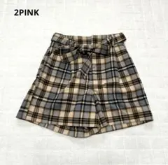 【ツーピンク】ショートパンツ　ハーフパンツ　リボン　チェック柄　シンプル　Mのサムネイル