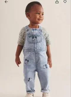 デニムロンパース　オーバーオール　つなぎ　ディズニー　ミッキー　ベビー