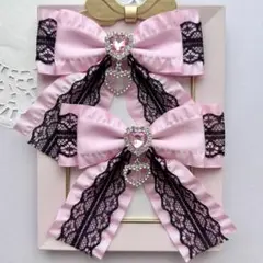 【ハンドメイド】ピンク色フリルリボン ヘアクリップ 量産型 地雷系 ゆめかわいい